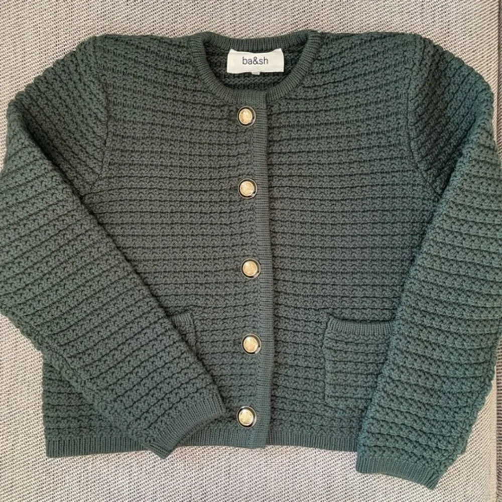 NEW Ba&sh Bash Gaspard Tweed Cardigan Jacket Vertbouteille Dark Green | sz 1 / S - Picture 8 of 12